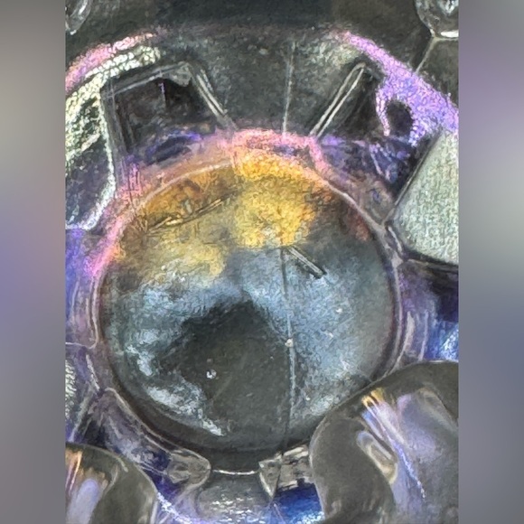 Vintage Dugan Clear Iridescent Carnival Glass Grape Delight Footed Rose Bowl - Picture 2 of 9